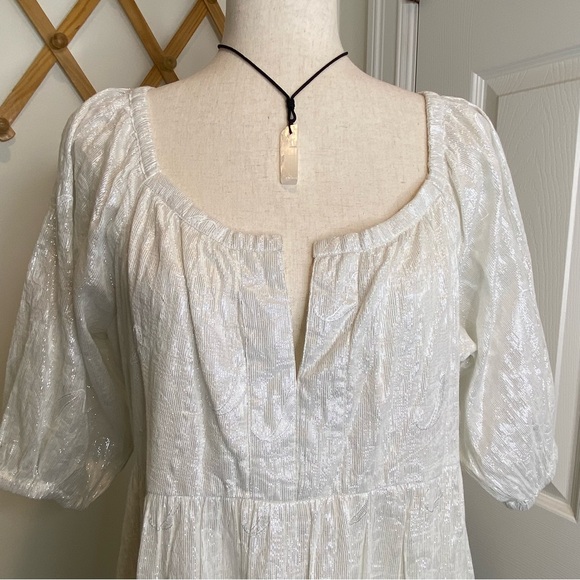 Roller Rabbit Zara Puff Sleeve Maxi Silver Metallic Dress - Picture 3 of 11